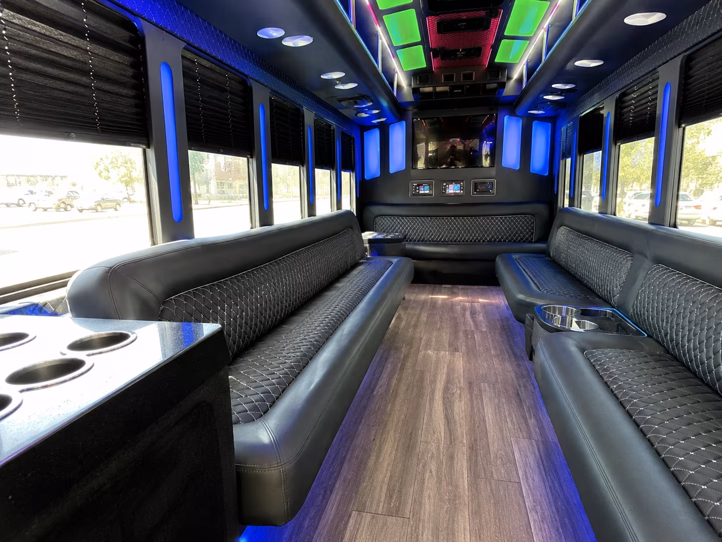 goose creek 15 passenger party bus inside