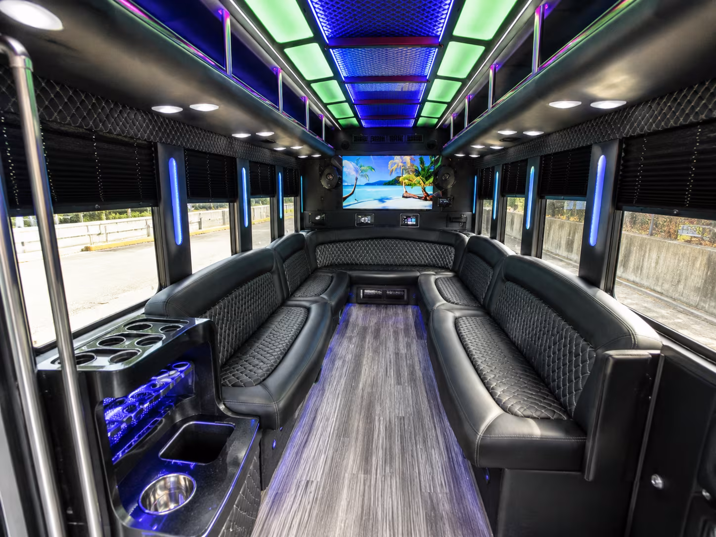 goose creek 18 passenger party bus inside