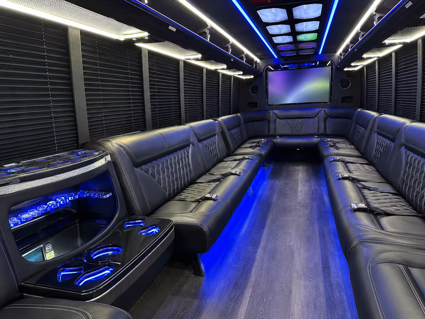 goose creek 20 passenger party bus inside